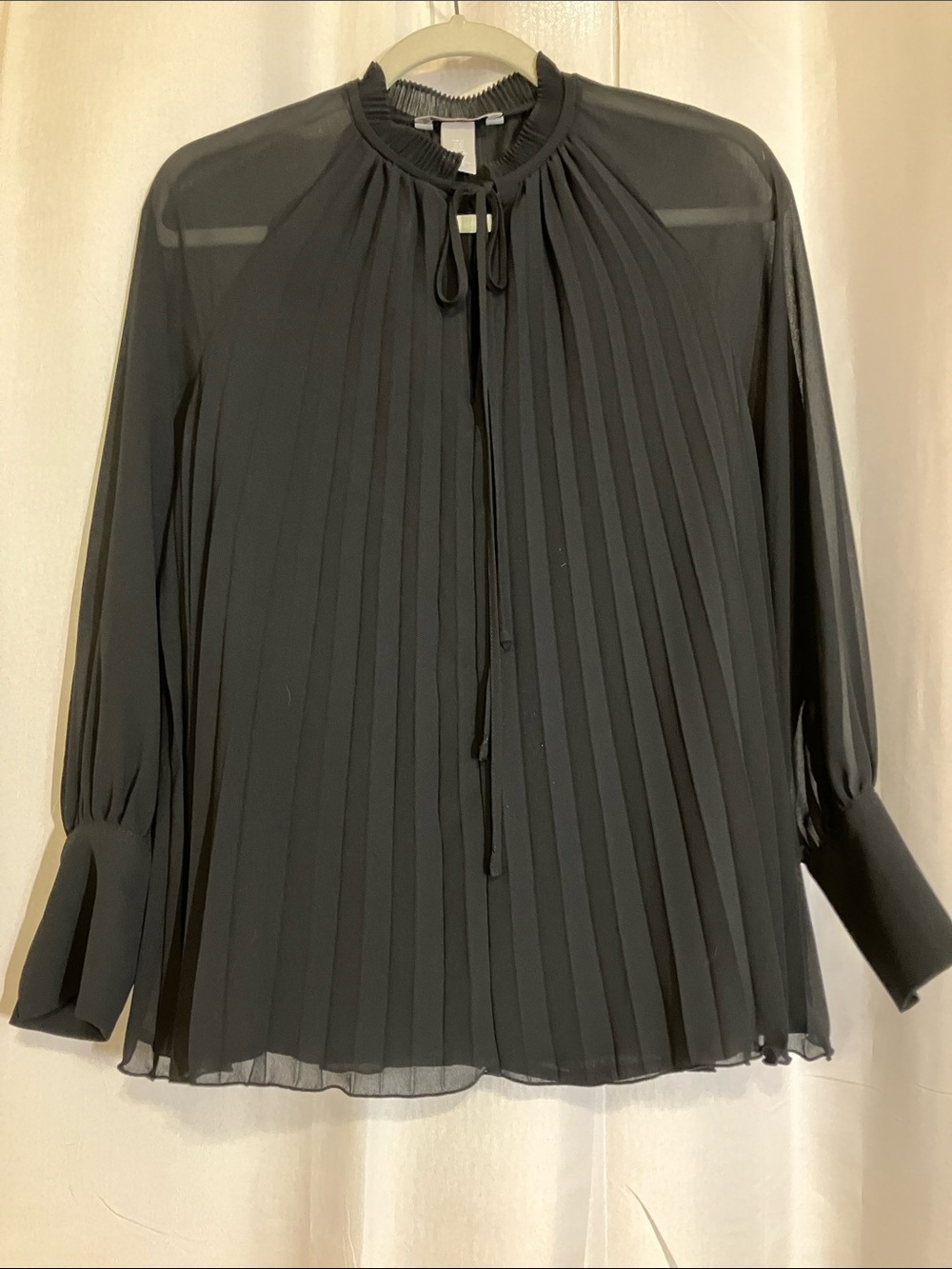 H&M Black Pleated Tie-Front Sheer Blouse